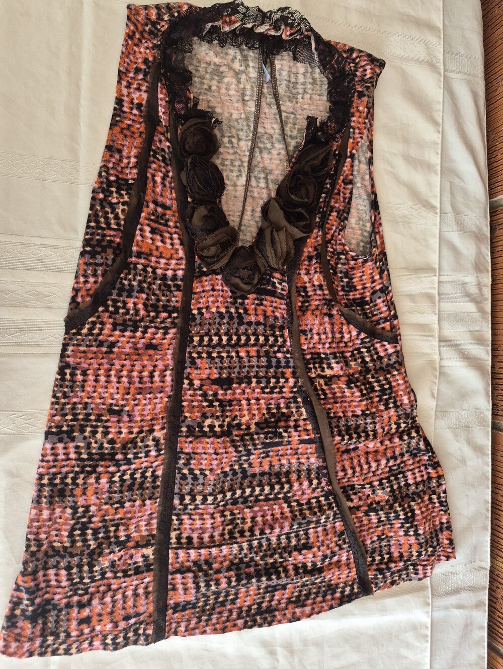 Women's Floral-Trim Sleep Tunic in Pink & Brown
